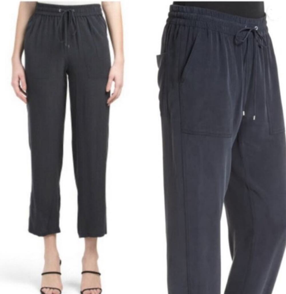Theory Sz M Courtland Summer Silk Drawstring Elastic Waist Cropped Trousers
